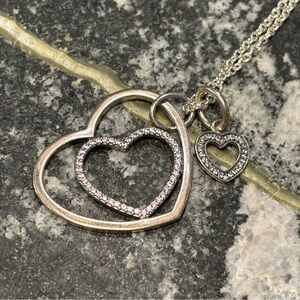 Authentic & Retired Pandora Silver Forever in My Heart Necklace w/ CZ’s 925